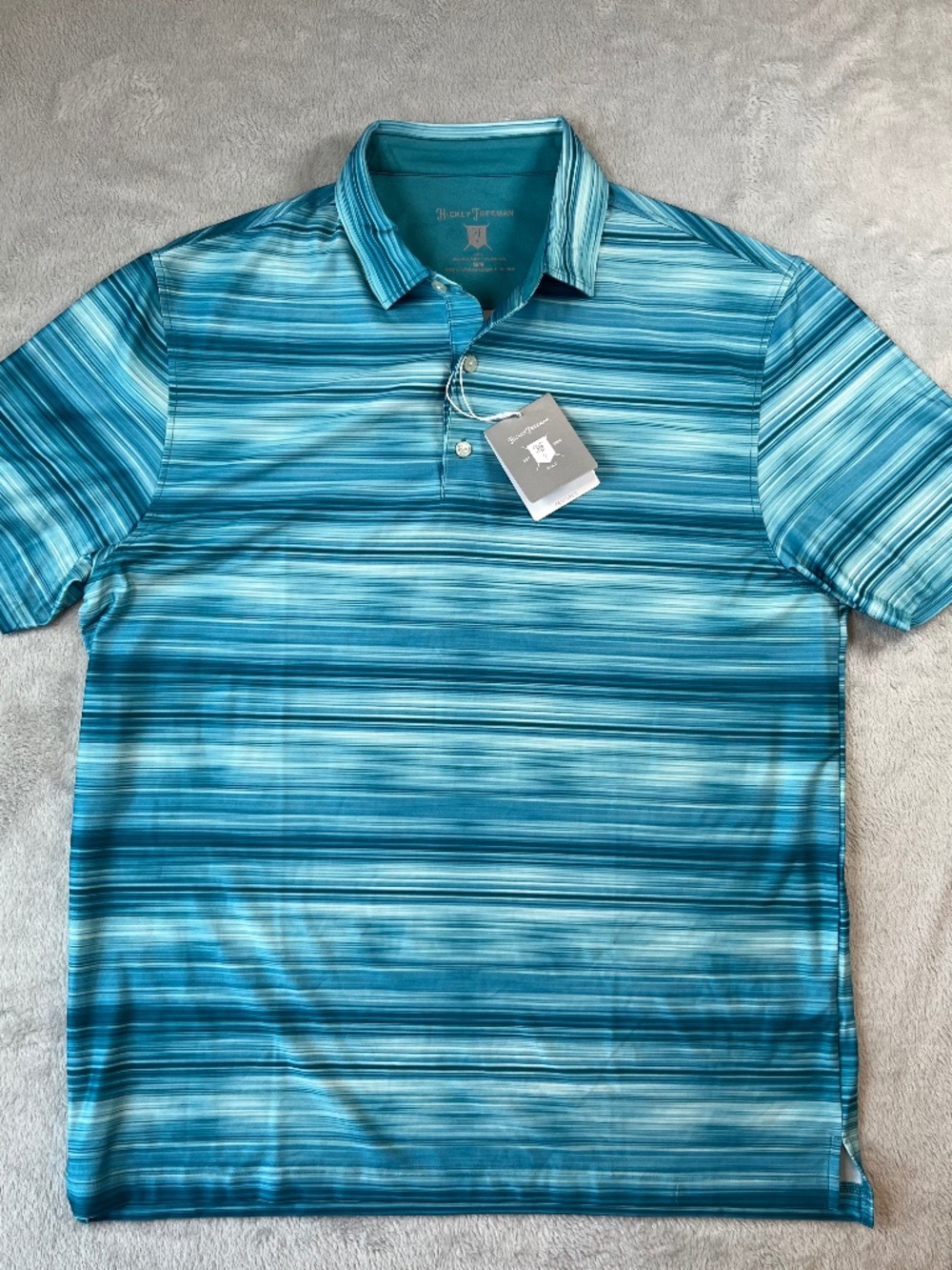 NWT Hickey Freeman Performance Golf Polo Short Sleeve Shirt Aqua UPF sz M